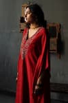 Shop_Shorshe Clothing_Red Kaftan Mulberry Silk And Farshi Cotton Silk Lining Shantoon & Pant Set _Online_at_Aza_Fashions