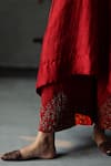 Shorshe Clothing_Red Kaftan Mulberry Silk And Farshi Cotton Silk Lining Shantoon & Pant Set _at_Aza_Fashions