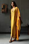 Shop_Shorshe Clothing_Yellow Kaftan Mulberry Silk And Farshi Cotton Silk Lining Shantoon & Pant Set _at_Aza_Fashions