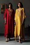 Buy_Shorshe Clothing_Yellow Kaftan Mulberry Silk And Farshi Cotton Silk Lining Shantoon & Pant Set _at_Aza_Fashions