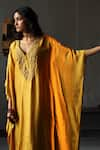 Shorshe Clothing_Yellow Kaftan Mulberry Silk And Farshi Cotton Silk Lining Shantoon & Pant Set _Online_at_Aza_Fashions