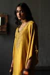 Buy_Shorshe Clothing_Yellow Kaftan Mulberry Silk And Farshi Cotton Silk Lining Shantoon & Pant Set _Online_at_Aza_Fashions