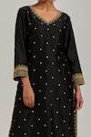Shop Ikshita Choudhary Black Chanderi Silk Floral, Sequin V Neck Kurta And Pant Set Online at Aza Fashions Shop_Ikshita Choudhary_Black Chanderi Silk Floral, Sequin V Neck Kurta And Pant Set_Online_at_Aza_Fashions
