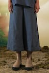 Buy_Febo6_Blue Linen Plain Culottes Pant _Online_at_Aza_Fashions