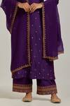 Shop_Ikshita Choudhary_Purple Tissue Embroidery Floral Border Dupatta_at_Aza_Fashions