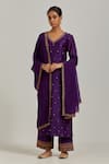 Buy_Ikshita Choudhary_Purple Chanderi Silk Embroidery Floral V Neck Kurta And Pant Set _Online_at_Aza_Fashions