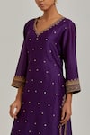 Shop_Ikshita Choudhary_Purple Chanderi Silk Embroidery Floral V Neck Kurta And Pant Set _Online_at_Aza_Fashions