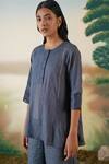 Buy_Febo6_Blue Linen Stitchline Round Embroidered Kurta _at_Aza_Fashions