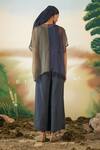 Shop_Febo6_Blue Silk Organza Plain Round Colorblock Kaftan Tunic _at_Aza_Fashions