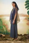 Shop_Febo6_Blue Silk Organza Plain Round Colorblock Kaftan Tunic _Online_at_Aza_Fashions