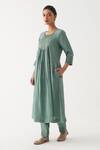 Shop_Rhua_Green Kurta And Pant Habutai Silk Embroidered Aari Round Nysa Set _at_Aza_Fashions