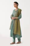 Rhua_Green Kurta And Pant Habutai Silk Embroidered Aari Round Nysa Set _Online_at_Aza_Fashions