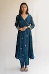 Buy_Nirjara_Blue Silk, Chanderi Embroidered Angrakha Kurta And Palazzo Set _at_Aza_Fashions