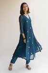 Nirjara_Blue Silk, Chanderi Embroidered Angrakha Kurta And Palazzo Set _Online_at_Aza_Fashions