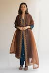 Buy_Nirjara_Blue Silk, Chanderi Embroidered Angrakha Kurta And Palazzo Set _Online_at_Aza_Fashions