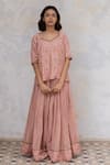 Shop_Nirjara_Pink Blouse- Gajji, Kanchali -spun Silk, Lehenga - Chanderi Marodi Jodha Set _Online_at_Aza_Fashions