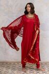 Buy Nirjara Red Churidar - Tussar , Kurta - Mashru Marodi Round Zeenat Set at Aza Fashions Buy_Nirjara_Red Churidar - Tussar , Kurta - Mashru Marodi Round Zeenat Set _at_Aza_Fashions