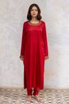 Buy Nirjara Red Churidar - Tussar , Kurta - Mashru Marodi Round Zeenat Set Online at Aza Fashions Buy_Nirjara_Red Churidar - Tussar , Kurta - Mashru Marodi Round Zeenat Set _Online_at_Aza_Fashions