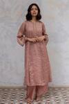 Buy Nirjara Pink Kurta - Handwoven Tissue, Pant- Marodi Hazrat Striped And Set at Aza Fashions Buy_Nirjara_Pink Kurta - Handwoven Tissue, Pant- Marodi Hazrat Striped And Set _at_Aza_Fashions