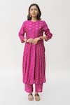 Buy_Nirjara_Pink Banarasi Silk Woven Floral High Tara Hand Anarkali And Pant Set  _at_Aza_Fashions