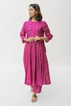 Nirjara_Pink Banarasi Silk Woven Floral High Tara Hand Anarkali And Pant Set  _Online_at_Aza_Fashions