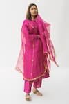 Buy_Nirjara_Pink Banarasi Silk Woven Floral High Tara Hand Anarkali And Pant Set  _Online_at_Aza_Fashions