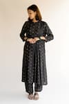 Buy_Nirjara_Black Banarasi Silk Woven Floral High Tara Hand Anarkali And Pant Set  _at_Aza_Fashions