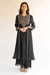Buy_Nirjara_Black Chanderi Cotton Nakshi Peeta, Sitara Work Firdaus Abha Kurta And Palazzo Set_at_Aza_Fashions