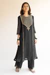 Nirjara_Black Chanderi Cotton Nakshi Peeta, Sitara Work Firdaus Abha Kurta And Palazzo Set_Online_at_Aza_Fashions