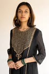Shop_Nirjara_Black Chanderi Cotton Nakshi Peeta, Sitara Work Firdaus Abha Kurta And Palazzo Set_Online_at_Aza_Fashions