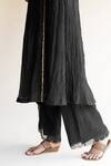 Nirjara_Black Chanderi Cotton Nakshi Peeta, Sitara Work Firdaus Abha Kurta And Palazzo Set_at_Aza_Fashions