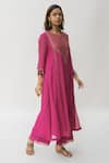 Buy_Nirjara_Pink Chanderi Cotton Nakshi Peeta, Sitara Work Firdaus Abha Kurta And Palazzo Set _at_Aza_Fashions