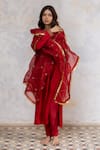Buy_Nirjara_Red Organza Silk Aari Embroidery, Tikki, Zardosi Hamida Jaal Dupatta _Online_at_Aza_Fashions