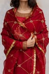 Shop_Nirjara_Red Organza Silk Aari Embroidery, Tikki, Zardosi Hamida Jaal Dupatta _Online_at_Aza_Fashions