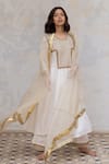 Nirjara_White Organza Silk Aari Embroidery, Pita Dilraz Dupatta _Online_at_Aza_Fashions