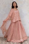 Shop_Nirjara_Pink Organza Silk Embroidered Pita Gauhar Dupatta  _at_Aza_Fashions