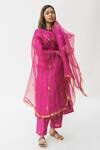 Buy_Nirjara_Pink Organza Silk Embroidered Aari Work Adi Bel Dupatta  _at_Aza_Fashions