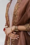 Shop_Nirjara_Brown Organza Silk Embroidered Zari Work Mahal Dupatta  _Online_at_Aza_Fashions