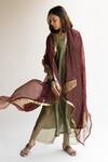 Shop_Nirjara_Maroon Organza Silk Embroidered Aari Work Ambi Sitara Dupatta  _at_Aza_Fashions