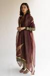Nirjara_Maroon Organza Silk Embroidered Aari Work Ambi Sitara Dupatta  _Online_at_Aza_Fashions