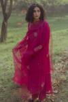 Shop_Nirjara_Pink Organza Silk Embroidered Nakshi Peeta Chand Dupatta  _at_Aza_Fashions