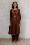 Shop Nirjara Brown Anarkali - Mashru , Pant - Velvet Marodi Mumtaz Peshwaz And Set at Aza Fashions Shop_Nirjara_Brown Anarkali - Mashru , Pant - Velvet Marodi Mumtaz Peshwaz And Set _at_Aza_Fashions