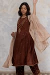 Buy Nirjara Brown Anarkali - Mashru , Pant - Velvet Marodi Mumtaz Peshwaz And Set Online at Aza Fashions Buy_Nirjara_Brown Anarkali - Mashru , Pant - Velvet Marodi Mumtaz Peshwaz And Set _Online_at_Aza_Fashions