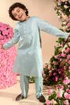 Buy_Littleens_Blue Velvet Embroidery Govad Vegan Silk Kurta And Pant Set _at_Aza_Fashions