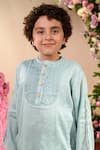 Shop_Littleens_Blue Velvet Embroidery Govad Vegan Silk Kurta And Pant Set _at_Aza_Fashions
