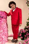 Buy_LITTLEENS_Red Vegan Silk And Cotton Dobby Idum Blazer & Pant Set  _at_Aza_Fashions