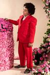 LITTLEENS_Red Vegan Silk And Cotton Dobby Idum Blazer & Pant Set  _Online_at_Aza_Fashions