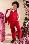 Buy_LITTLEENS_Red Vegan Silk And Cotton Dobby Idum Blazer & Pant Set  _Online_at_Aza_Fashions