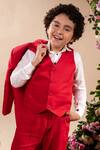 LITTLEENS_Red Vegan Silk And Cotton Dobby Idum Blazer & Pant Set  _at_Aza_Fashions