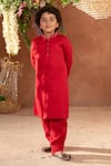 Buy_Littleens_Red Velvet Sequins, Cut Work Scarlet Vegan Silk Kurta And Pant Set _at_Aza_Fashions